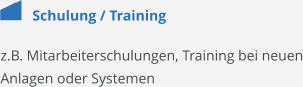 Schulung / Training z.B. Mitarbeiterschulungen, Training bei neuen Anlagen oder Systemen