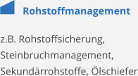 Rohstoffmanagement z.B. Rohstoffsicherung, Steinbruchmanagement, Sekundärrohstoffe, Ölschiefer