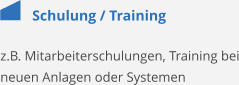 Schulung / Training z.B. Mitarbeiterschulungen, Training bei neuen Anlagen oder Systemen